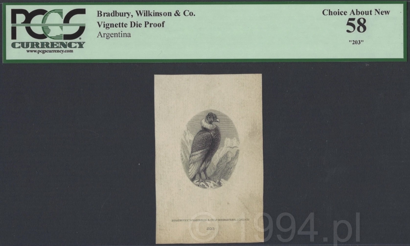 Argentina 1876 — Banco de San Juan 1 Peso Fuerte Condor Vignette (Bradbury Wilkinson and Company)