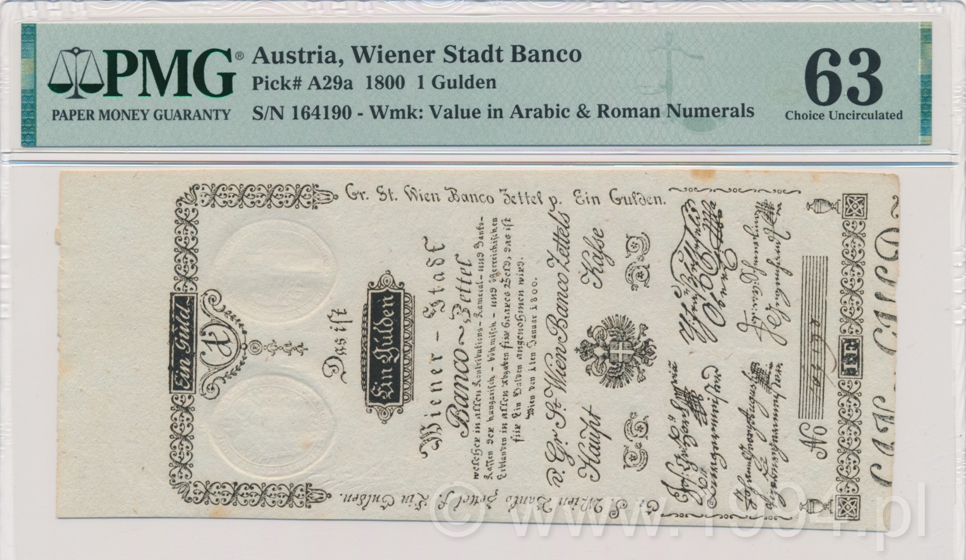 Austria 1800 - Wiener Stadt Banco 1 Gulden banknot obiegowy (Pick A29a)