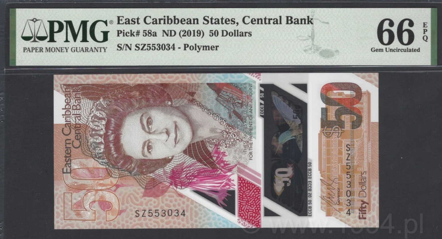 East Caribbean States 2019 50 Dollars Pick 58a polymer note PMG 66 EPQ