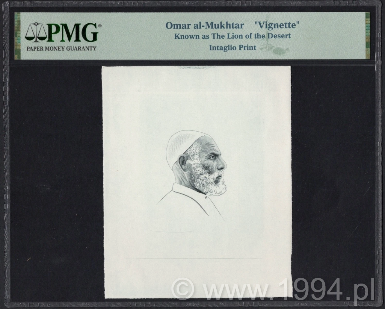 Libya Omar al-Mukhtar intaglio vignette, PMG holder