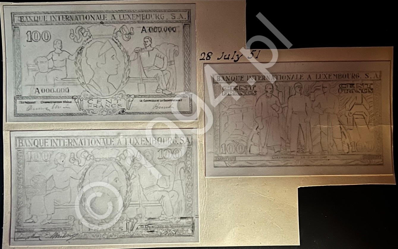 Banque Internationale à Luxembourg 1951 — 100 Francs Multi-Stage Photographic Proof Assembly (Pick Unlisted)