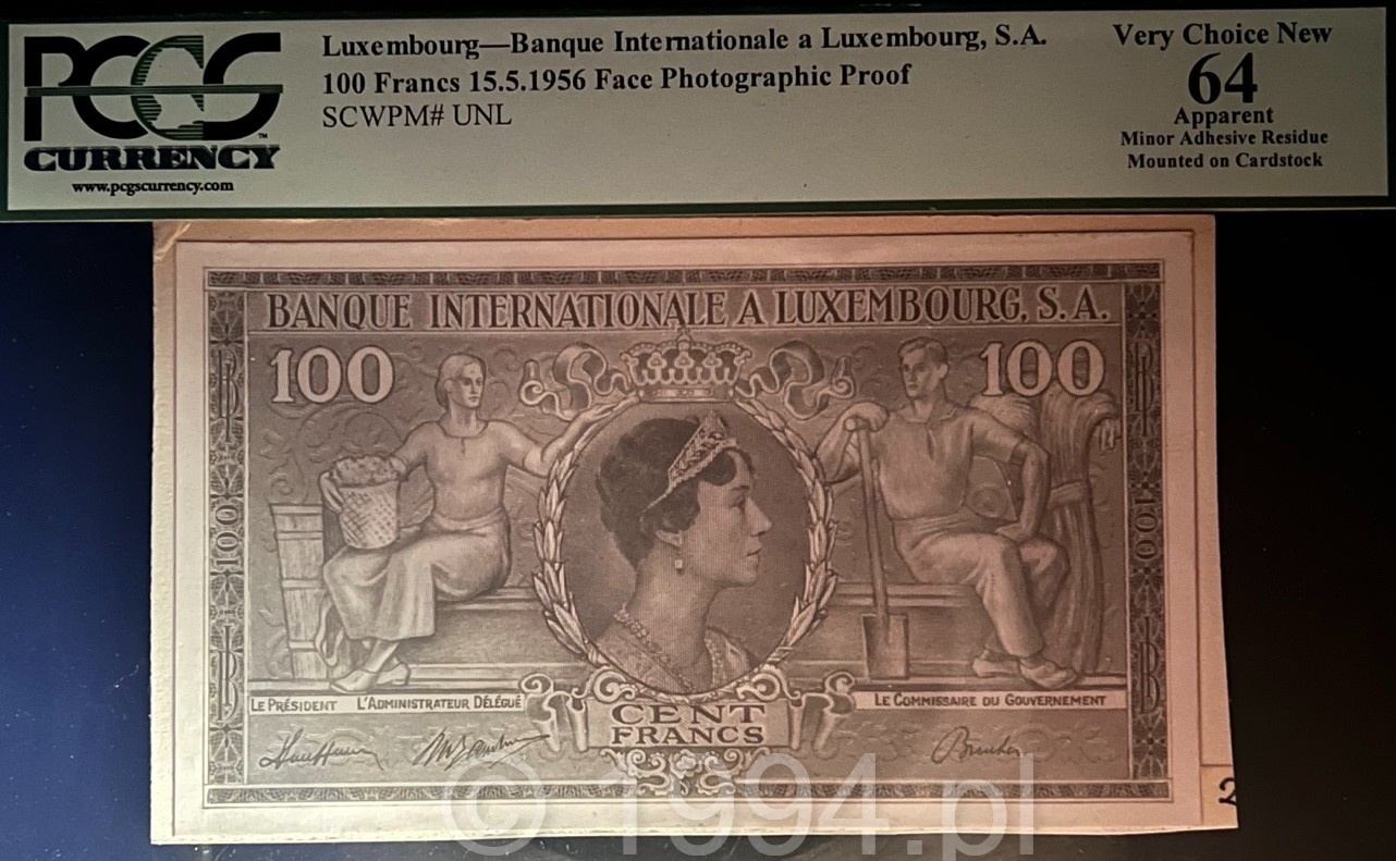 Banque Internationale à Luxembourg 1956 — 100 Francs Photographic Proof Face (Pick Unlisted)