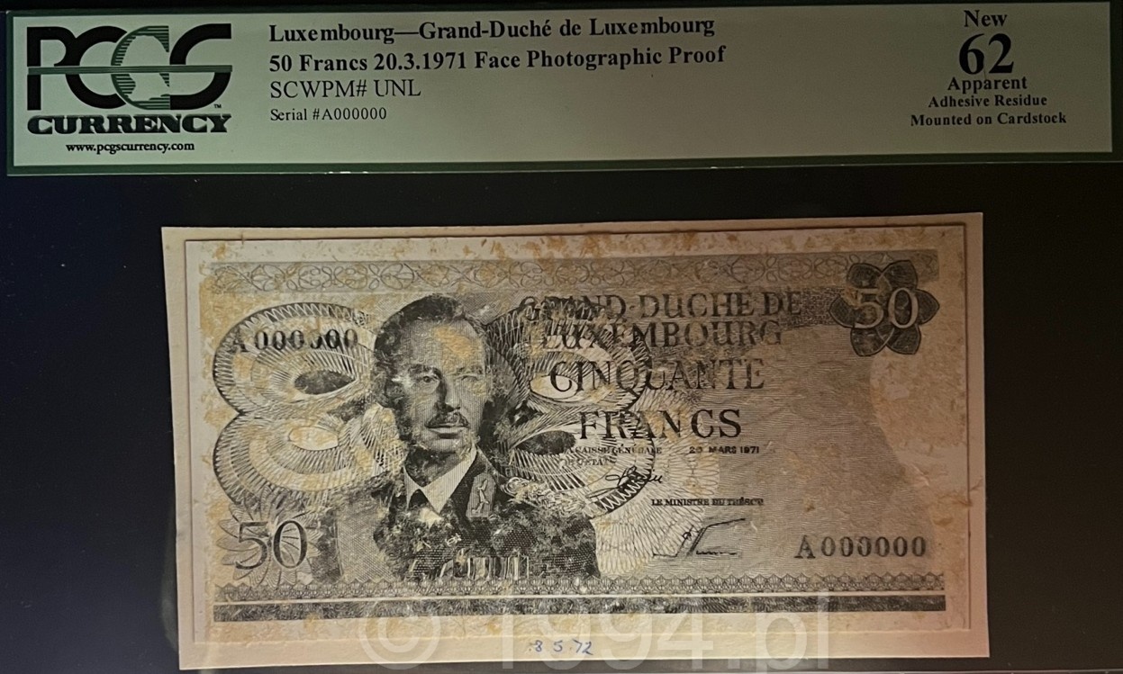Luxembourg March 20 1971 — 50 Francs Signature A Photographic Proof Face (Pick Unlisted)