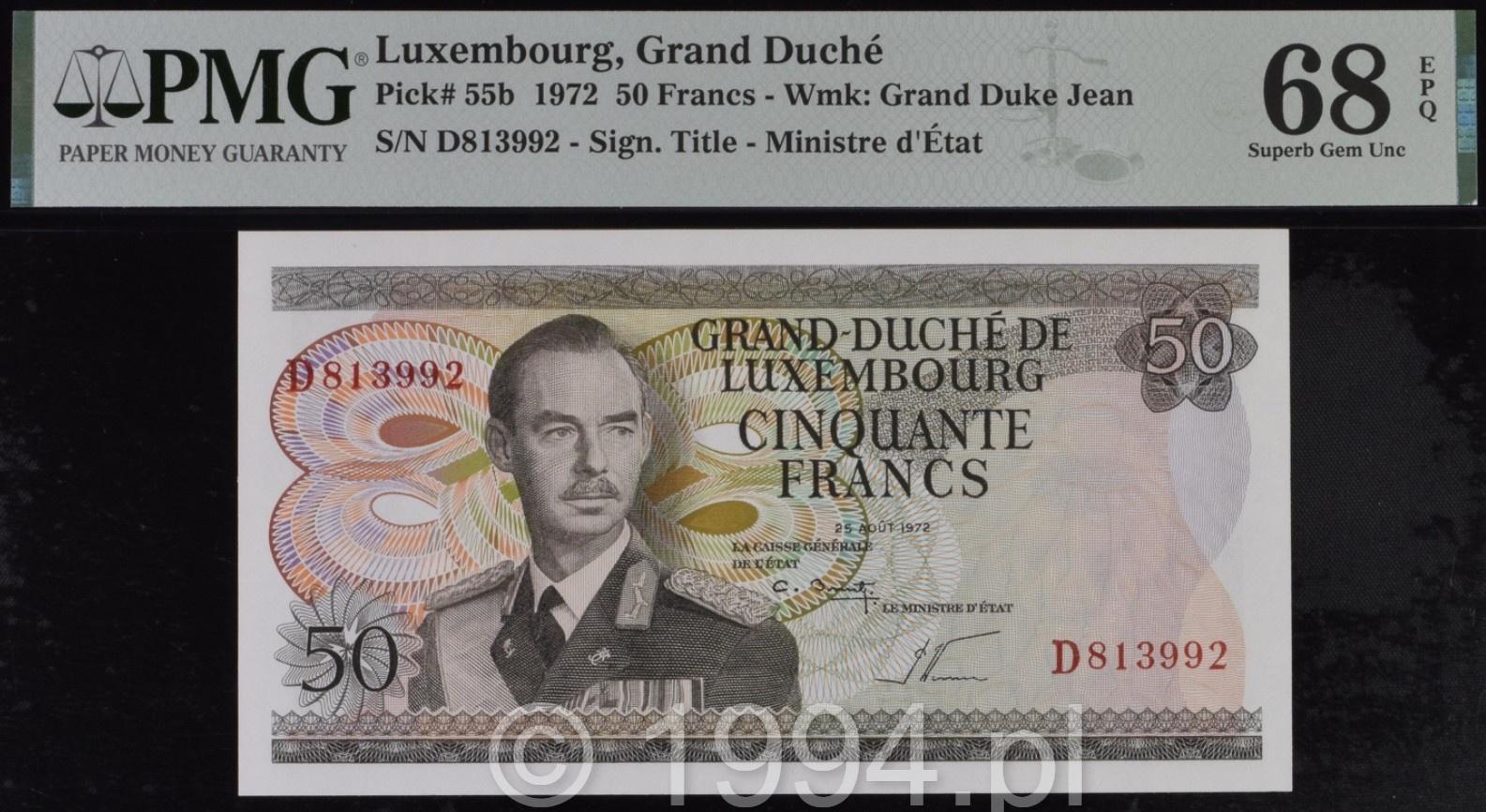 Luxembourg 1972 — 50 Francs Signature B Issued Note (Pick 55b)