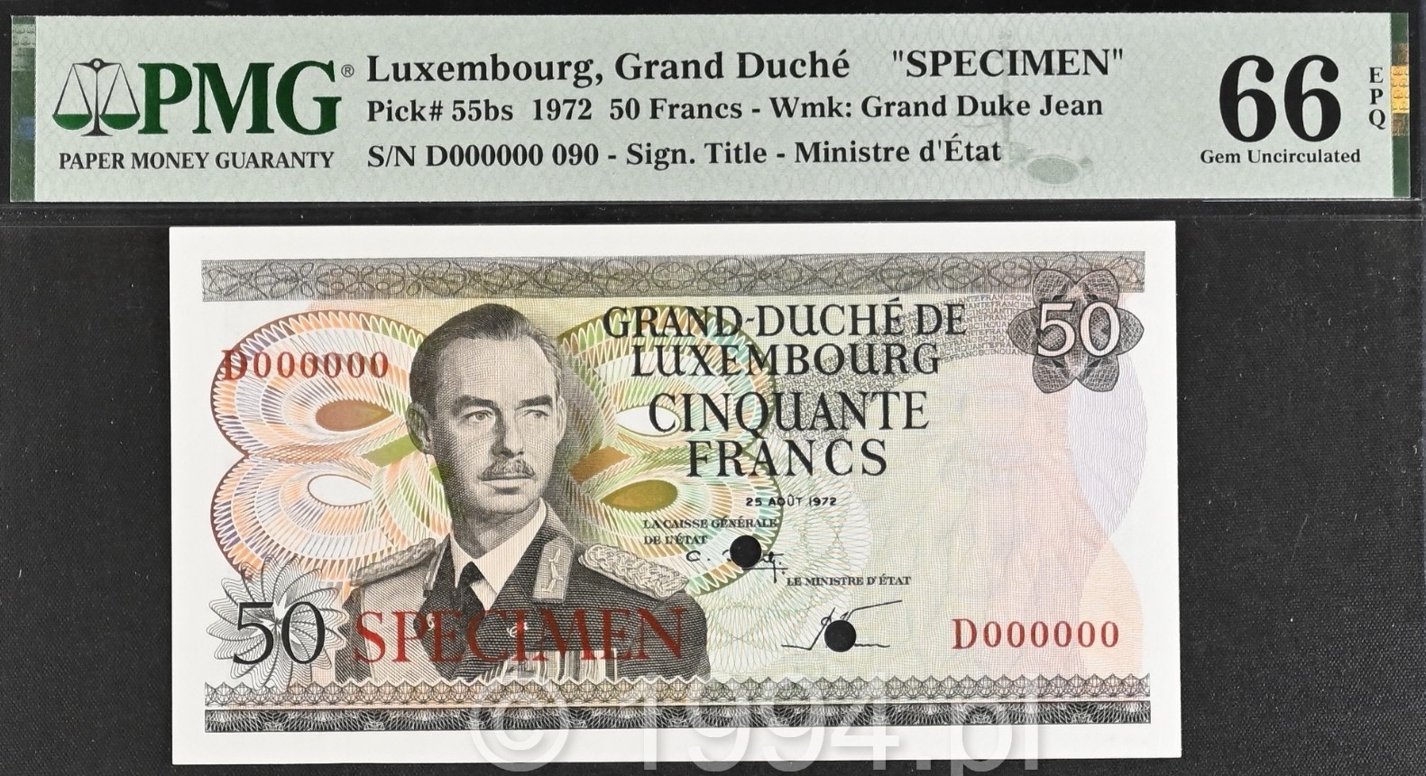 Luxembourg 1972 — 50 Francs Signature B Specimen (Pick 55bs)