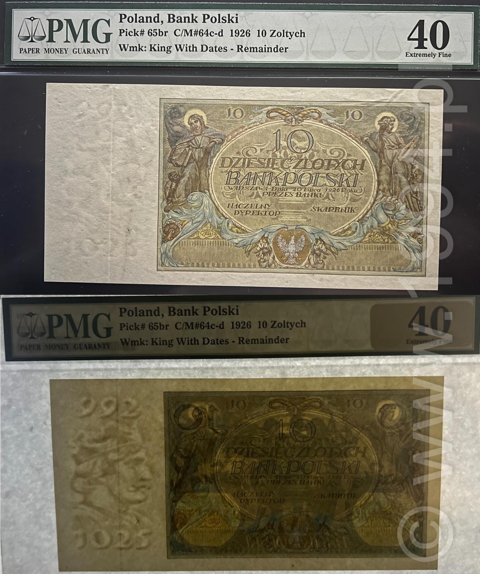 Poland 1926 10 Złotych Pick 65br remainder with Bolesław Chrobry 992–1025 portrait watermark, PMG 40 EF