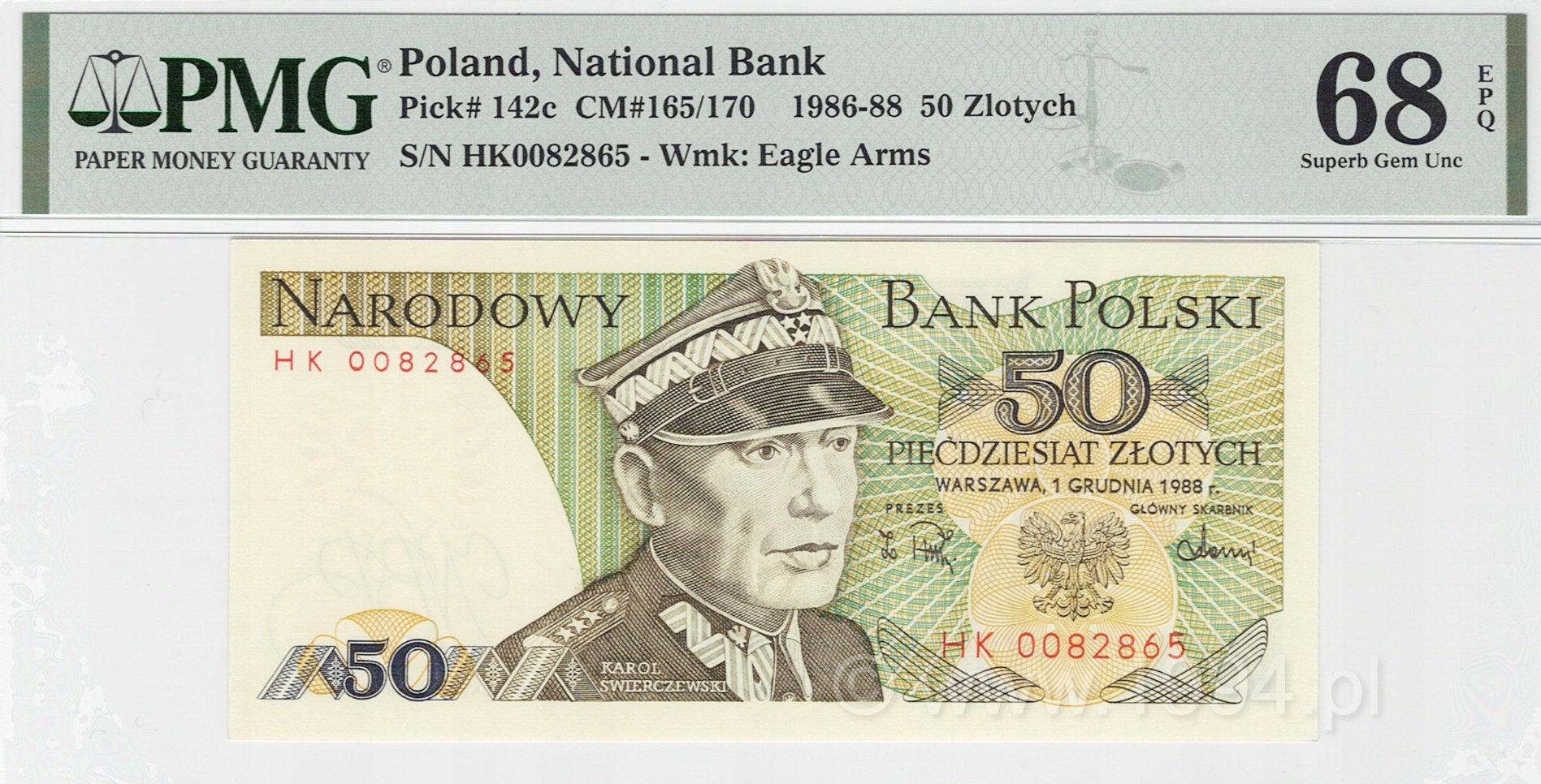 Poland 1988 — 50 Złotych (Prefix HK) — PMG 68 EPQ Superb Gem Uncirculated