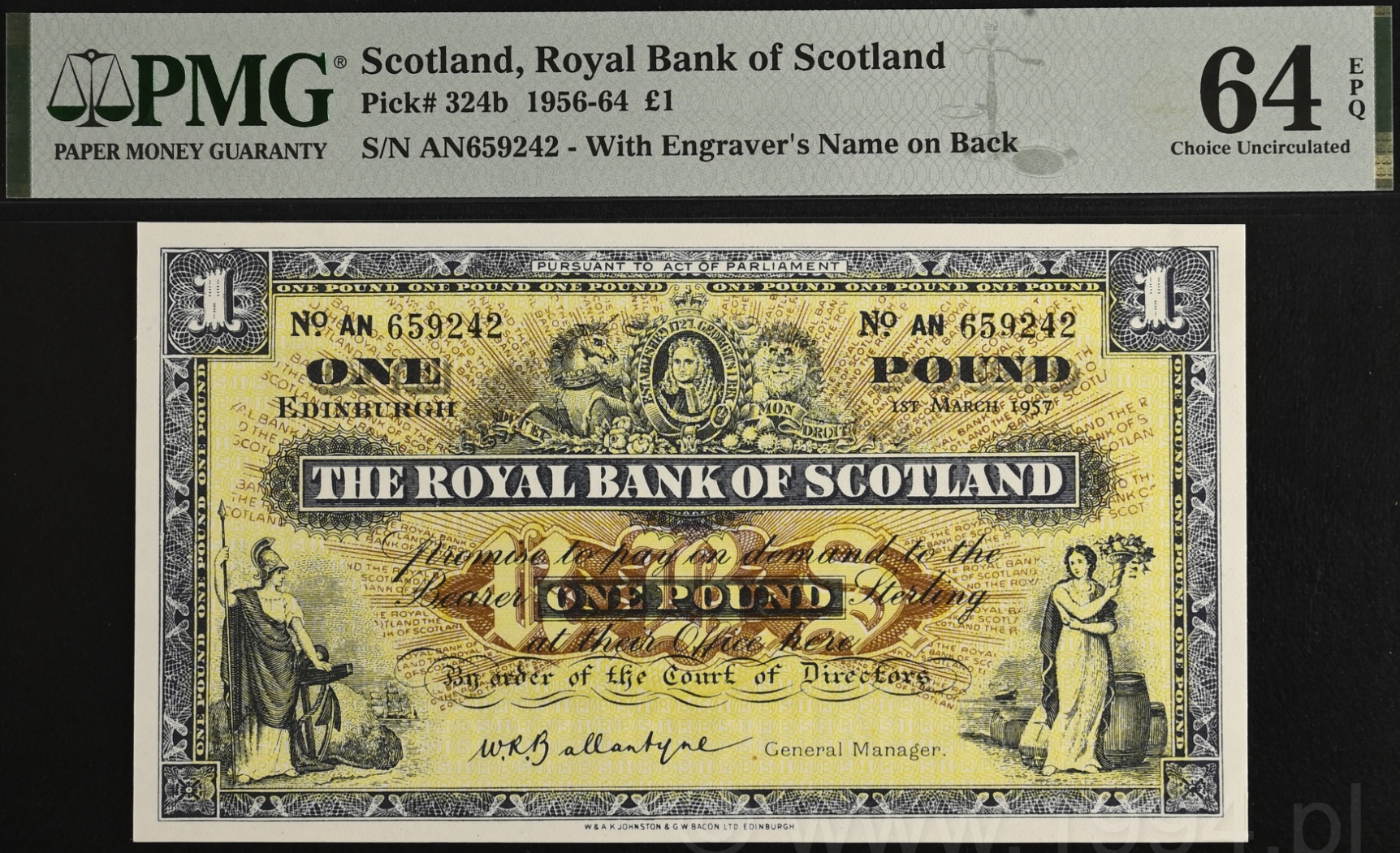 Scotland 1956–64 Royal Bank of Scotland £1, Pick 324b, PMG 64 EPQ