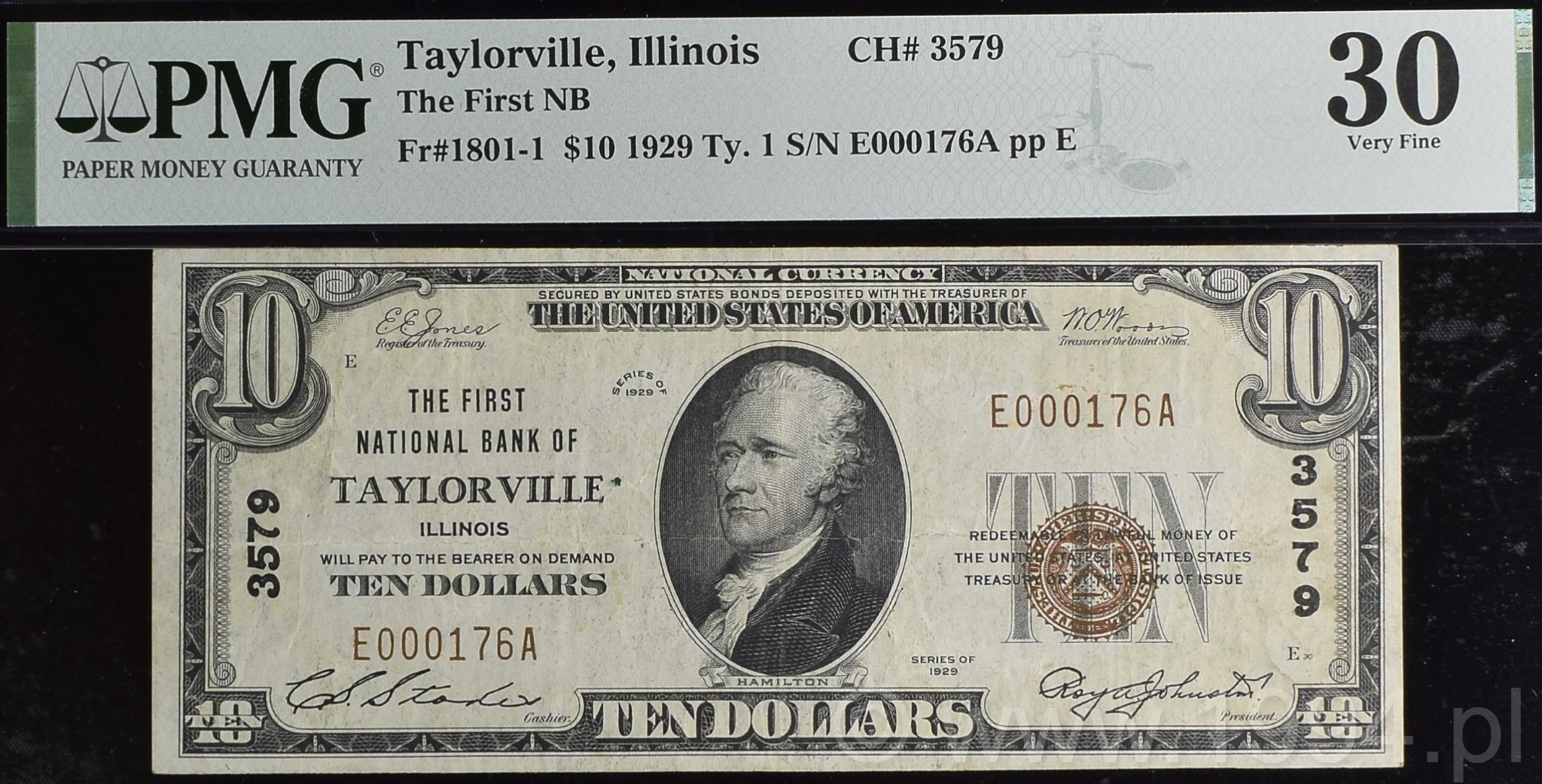 United States 1929 Type 1 - 10 Dollars National Bank Note The First National Bank of Taylorville Illinois Fr1801-1 CH 3579 PMG 30 Very Fine